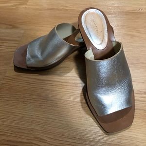 Zara leather kitten heel slip on mules sandals
